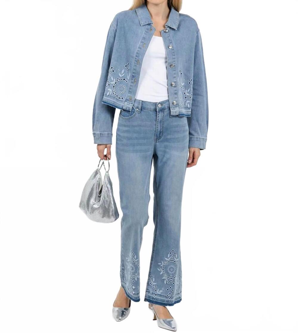 NEW OUI embroidered boot cut jeans in blue - Picture 2 of 6